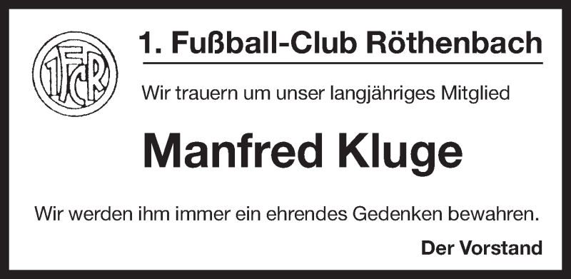  Traueranzeige für Manfred Kluge vom 30.07.2013 aus Pegnitz-Zeitung